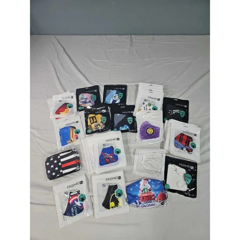 Lot of 29 Reusable Fabric Face Masks Washable Soccer,‎ Mickey, Harry Potter